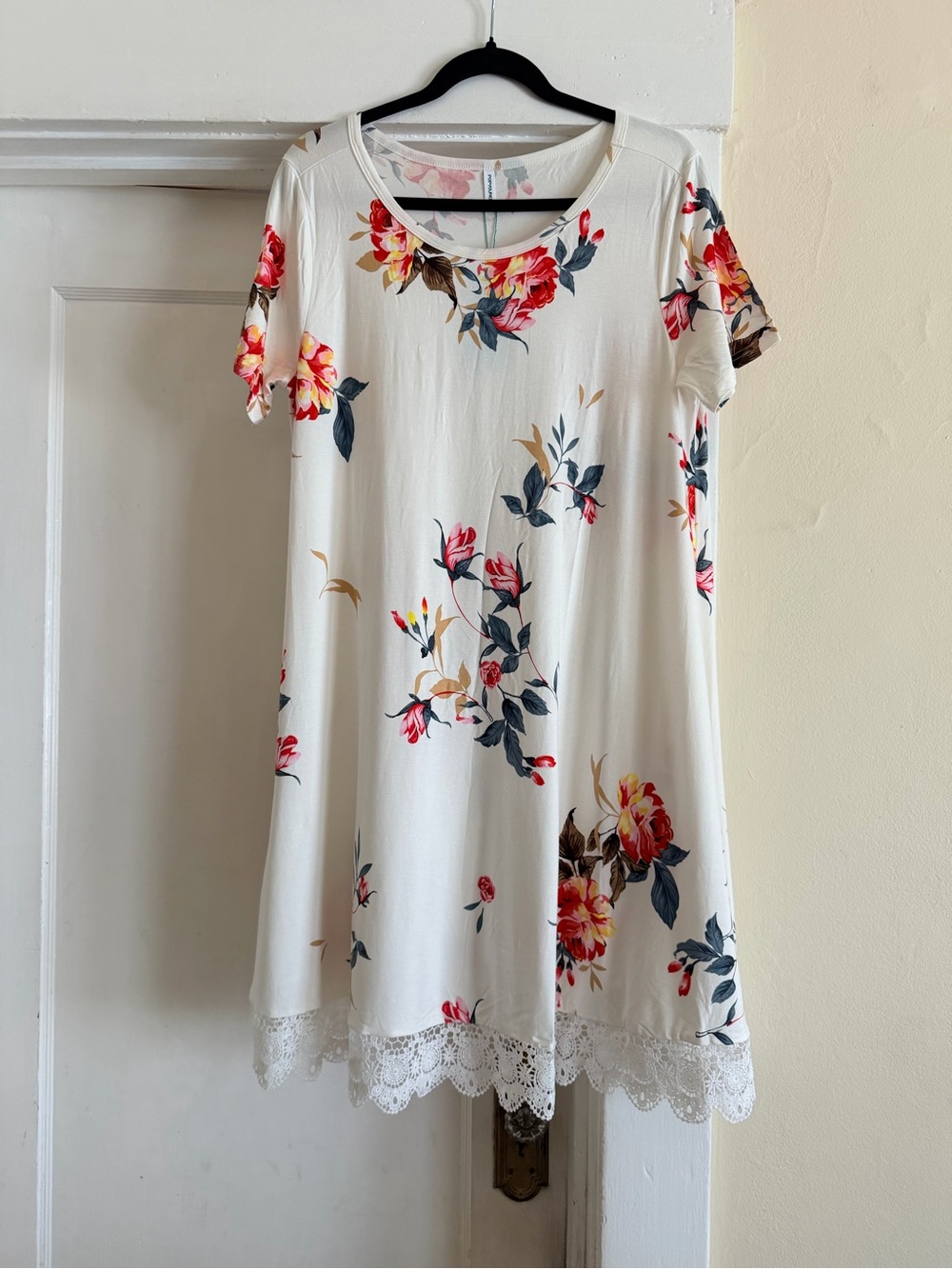 POPYOUNG Floral Lace Hem Swing T-Shirt Dress Size XL NWT